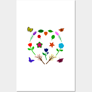 Scattered Flowers and Butterflies, no background Posters and Art